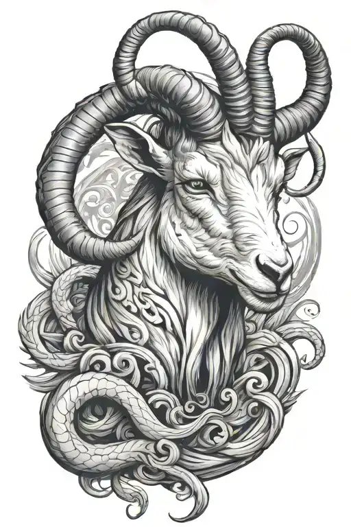 Create a demonized and angry goat, Add details of goat being bitten by snakes add a blank letter to tattoo design idea