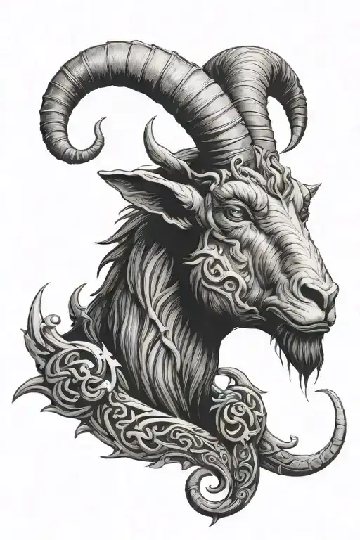 Create a demonized and angry goat, Add details of the demonized goat being bitten by snakes add a blank letter to tattoo design idea