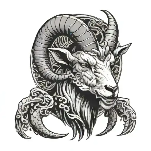 Create a demonized and angry goat, add details and surrounding details by betrayed friends use like snake or knife  tattoo design idea