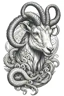 Create a demonized and angry goat, Add details of goat being bitten by snakes add a blank letter to tattoo design idea