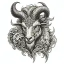 Create a demonized and angry goat, add details and surrounding details about him being shot in the back by his friends,  tattoo design idea