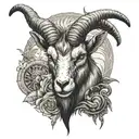 Create a demonized and angry goat, add details and surrounding details about him being shot in the back by his friends,  tattoo design idea