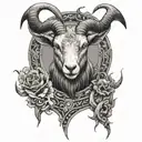 Create a demonized and angry goat, add details and surrounding details about him being shot in the back by his friends,  tattoo design idea