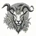 Create a demonized and angry goat, add details and surrounding details about him being shot in the back by his friends,  tattoo design idea