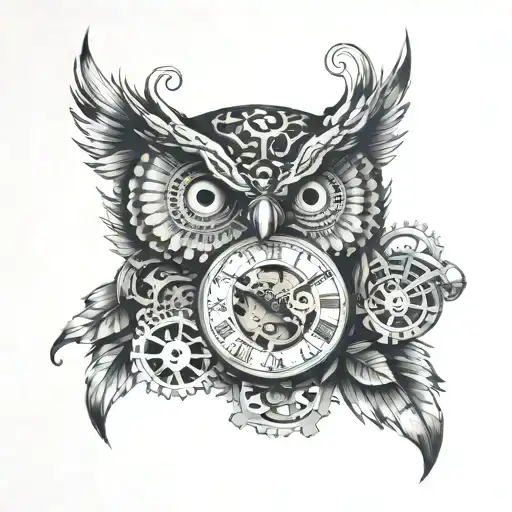 owl with clock cogs steampunk forearm  tattoo design idea