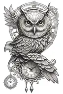 owl clock tattoo design idea