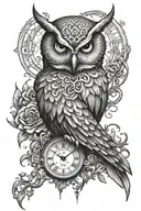 owl clock tattoo design idea