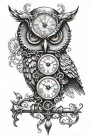 owl clock steampunk forearm tattoo design idea