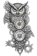 owl clock steampunk forearm tattoo design idea