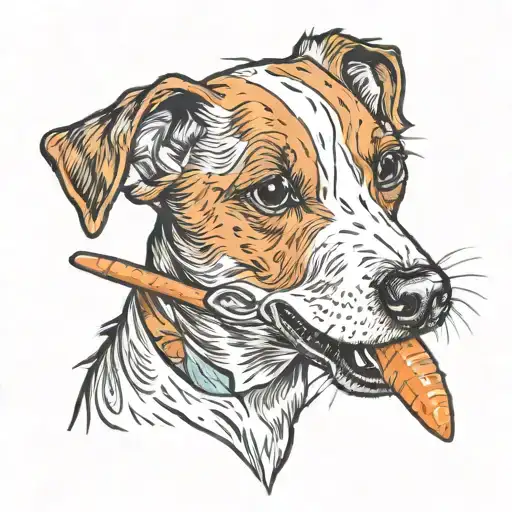 jack russell terrier biting a carrot tattoo design idea