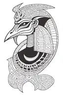 a Egyptian god thoth, upper chest only, armoured, detailed, blackwork tattoo design idea