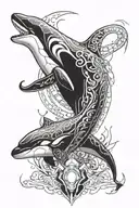3 head pet: killer whale, phoenix, dragon breathing fire tattoo design idea