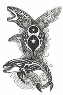 3 head pet: killer whale, phoenix, dragon breathing fire tattoo design idea