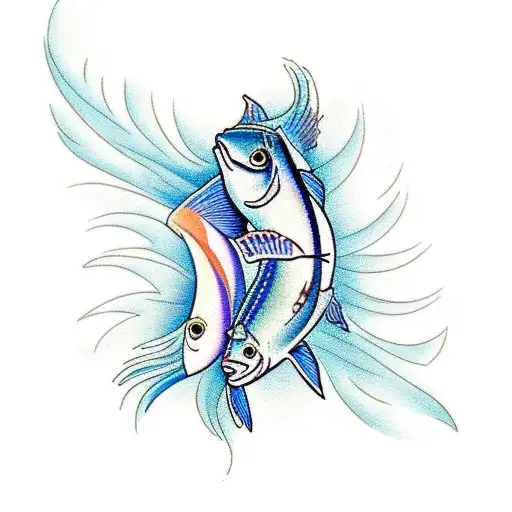 Pisces Fish with Proteus: Create a tattoo showcasing the two fish of Pisces swimming alongside Proteus, the shape-shifti tattoo design idea
