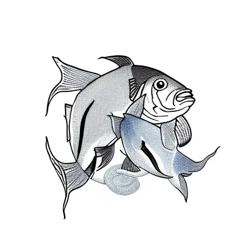 Pisces Fish with Proteus: Create a tattoo showcasing the two fish of Pisces swimming alongside Proteus, the shape-shifti tattoo design idea