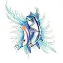 Pisces Fish with Proteus: Create a tattoo showcasing the two fish of Pisces swimming alongside Proteus, the shape-shifti tattoo design idea