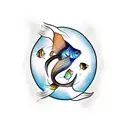 Pisces Fish with Proteus: Create a tattoo showcasing the two fish of Pisces swimming alongside Proteus, the shape-shifti tattoo design idea