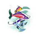 Pisces Fish with Proteus: Create a tattoo showcasing the two fish of Pisces swimming alongside Proteus, the shape-shifti tattoo design idea