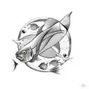 Pisces Fish with Proteus: Create a tattoo showcasing the two fish of Pisces swimming alongside Proteus, the shape-shifti tattoo design idea