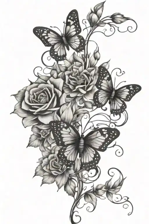 realistic flowers with vines and butterflies and cool designs  tattoo design idea