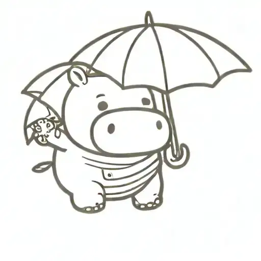 cute cartoon hippo with a santa hat holing an umbrella tattoo design idea