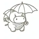 cute cartoon hippo with a santa hat holing an umbrella tattoo design idea