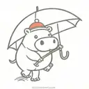 cute cartoon hippo with a santa hat holing an umbrella tattoo design idea