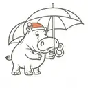 cute cartoon hippo with a santa hat holing an umbrella tattoo design idea