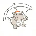 cute cartoon hippo with a santa hat holing an umbrella tattoo design idea
