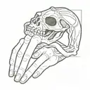 Creation of adam tattoo design but a skeleton hand and a human hand pulling apart Oni mask tattoo style tattoo design idea