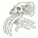Creation of adam tattoo design but a skeleton hand and a human hand pulling apart Oni mask tattoo style tattoo design idea