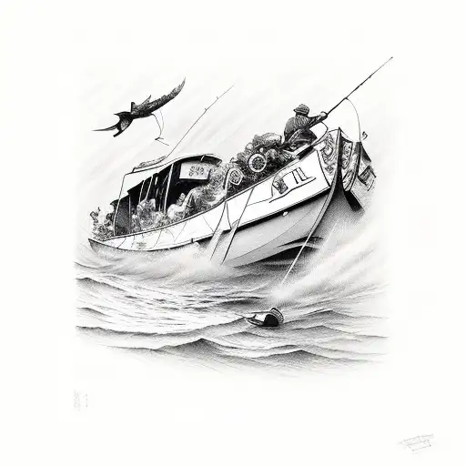 gone fishing on the side of boat  tattoo design idea
