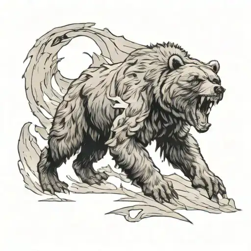 cowboy grizzly bear ripping through skin opening tattoo design idea