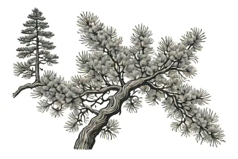 pine trees around a pecan tree growing tattoo design idea