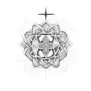 Dotwork design of a coding language infused with religious symbols tattoo design idea