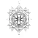 Dotwork design of a coding language infused with religious symbols tattoo design idea