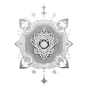 Dotwork design of a coding language infused with religious symbols tattoo design idea