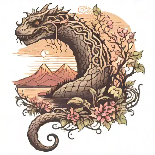 loch ness and mountain laurel wrapping tattoo design idea