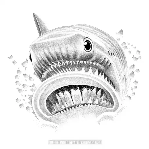 sharks mouth open with teeth over a pretty girls head tattoo design idea