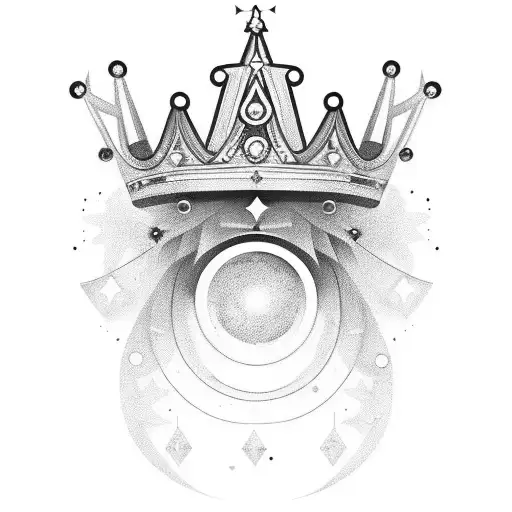 spel of maya with crown on top and make space and stars around that and also make helia with that's stars tattoo design idea