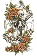 skeleton yoga pose surrounded flora   tattoo design idea