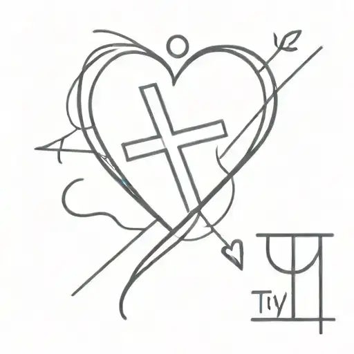 heart with cross and text of TY tattoo design idea