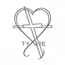 heart with cross and text of TY tattoo design idea
