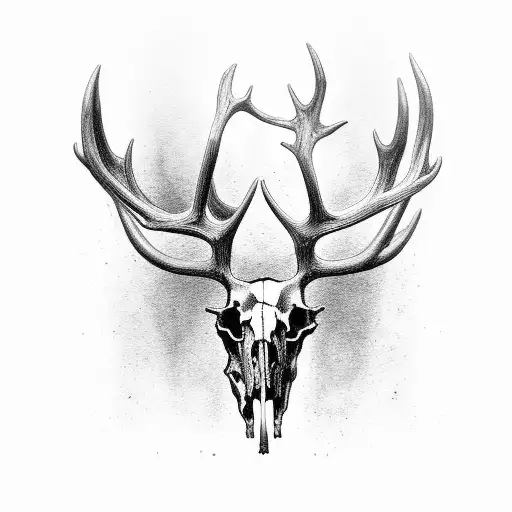 elk skull with pistons, connecting rods as the antlers tattoo design idea