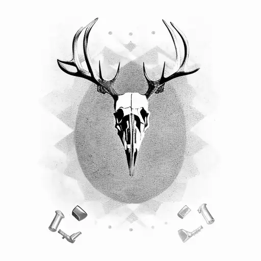 elk skull with pistons, connecting rods, and bolts  tattoo design idea