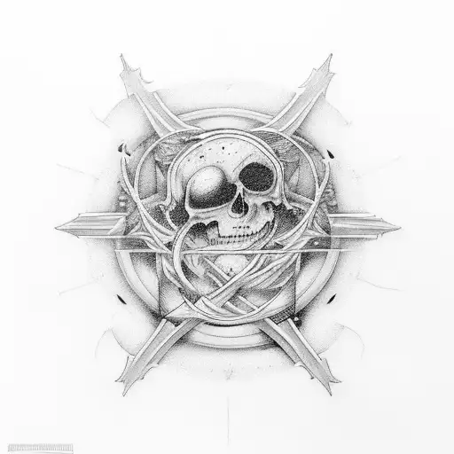 An attorney's scales of justice intertwined with ethereal dancing figures, illuminated by a glowing moon tattoo design idea