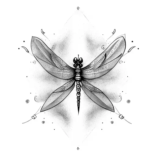 Create a mythical tattoo design featuring a dragonfly and a halberd tattoo design idea