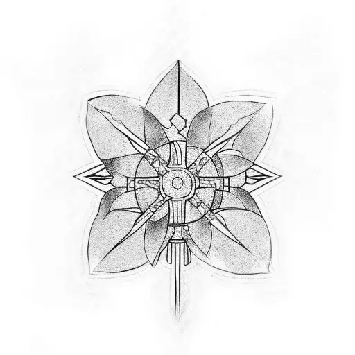 Design a medieval-inspired tattoo with a magnolia tree and a spear tattoo design idea