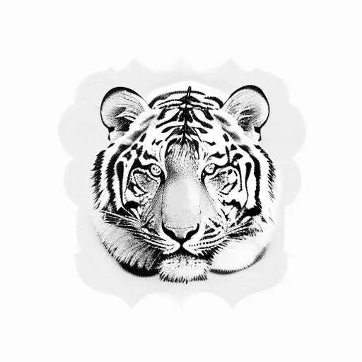 A blackwork tattoo of a futuristic African landscape with a tiger lurking in the shadows tattoo design idea
