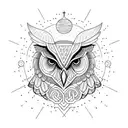 A mystical owl perched on a willow tree branch, surrounded by swirling runes tattoo design idea